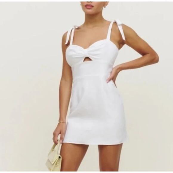 Reformation Dresses & Skirts - Reformation Dress 12 Pearson Linen Mini Cut Out Tie Strap Romantic Sexy Chic